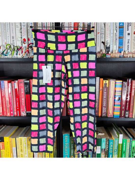 Pants - NWT KAST Fitness Wear Tetris Print Capri Leggings Women's Large Neon Workout